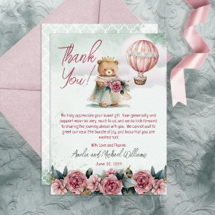Little Princess Bear Girl Baby Shower Thank You Card