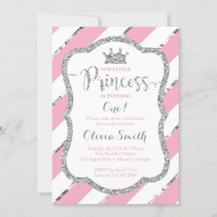 Little Princess Birthday Invitation Pink & Silver