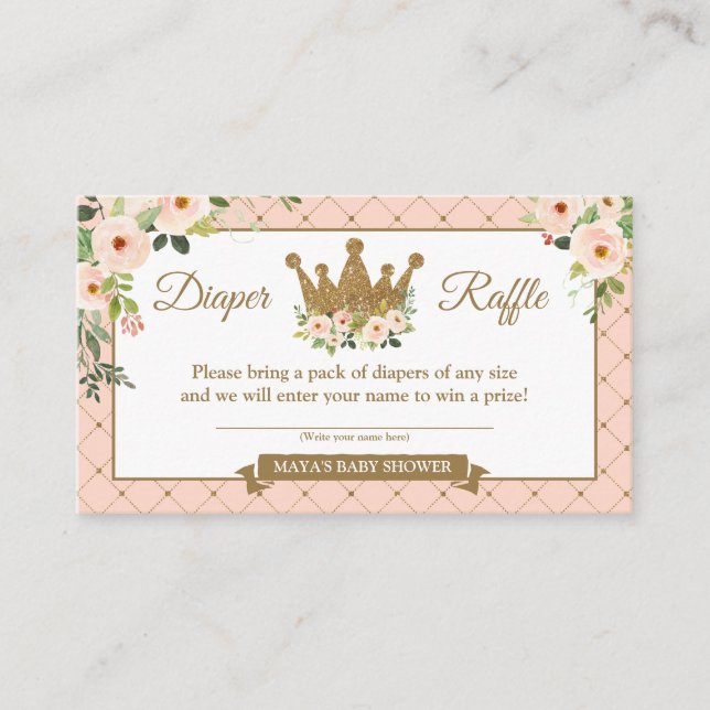 Little Princess Blush Floral Diaper Raffle Ticket Enclosure Card (Front)