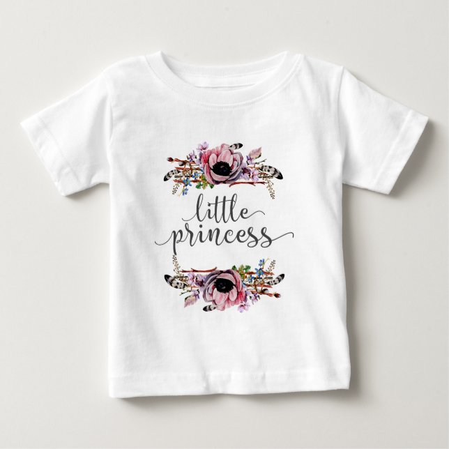 Little Princess | Boho Chic Floral Baby Girl Tutu T-Shirt (Front)