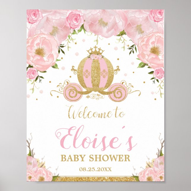 Little Princess Carriage Blush Pink Floral Welcome Poster (Front)
