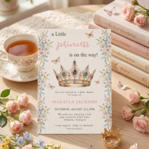 Little Princess Crown Floral Butterfly Baby Shower Invitation