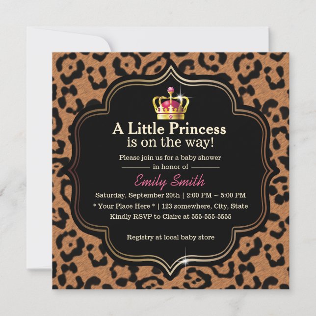 Little Princess Crown Leopard Print Baby Shower Invitation (Front)