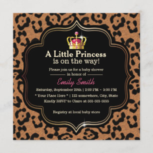 Little Princess Crown Leopard Print Baby Shower Invitation
