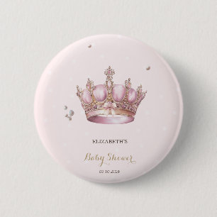 Little Princess Crown Pearls Dots Baby Shower 6 Cm Round Badge