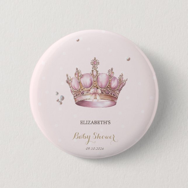 Little Princess Crown Pearls Dots Baby Shower 6 Cm Round Badge (Front)
