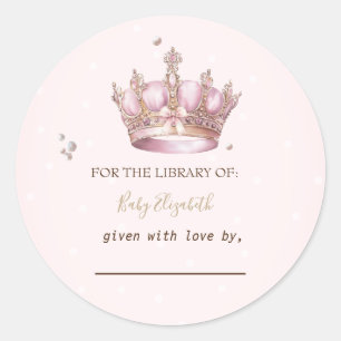 Little Princess Crown Pearls Dots Baby Shower Classic Round Sticker