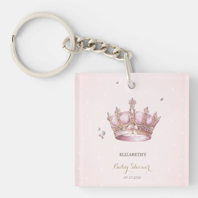 Little Princess Crown Pearls Dots Baby Shower Key Ring (Front)