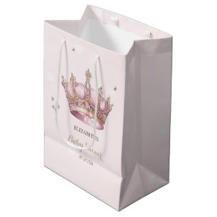 Little Princess Crown Pearls Dots Baby Shower Medium Gift Bag