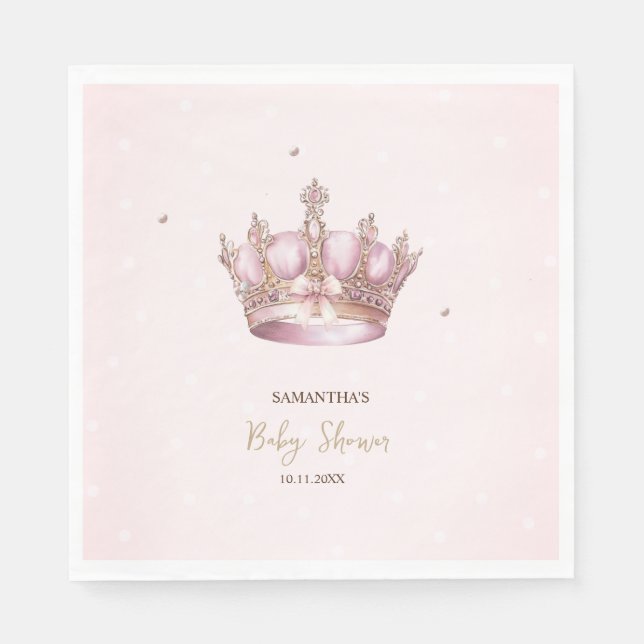 Little Princess Crown Pearls Dots Baby Shower Napkin (Front)