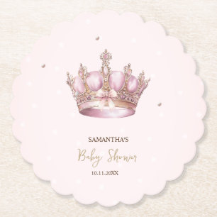 Little Princess Crown Pearls Dots Baby Shower Paper Coaster