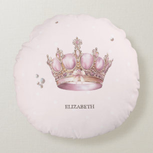 Little Princess Crown Pearls Dots Baby Shower Round Cushion