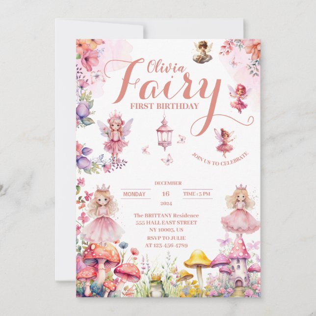 little princess fairy first Fairytale birthday  Invitation (Front)