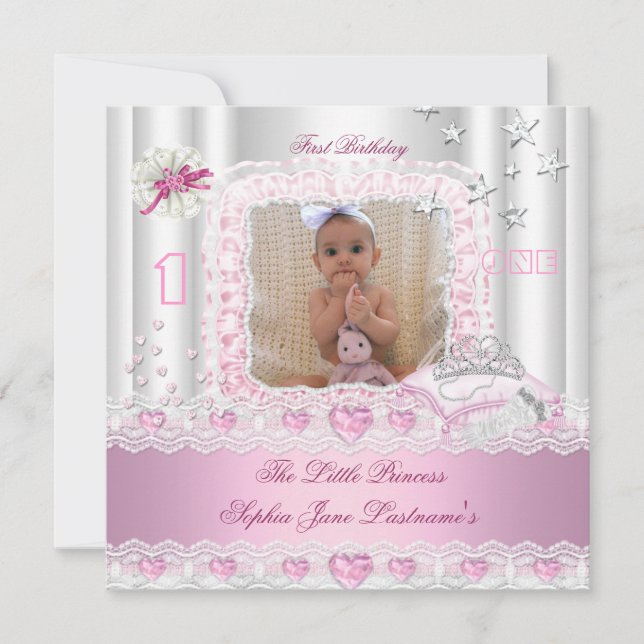 Little Princess First Birthday Party Photo 2 Invitation (Front)