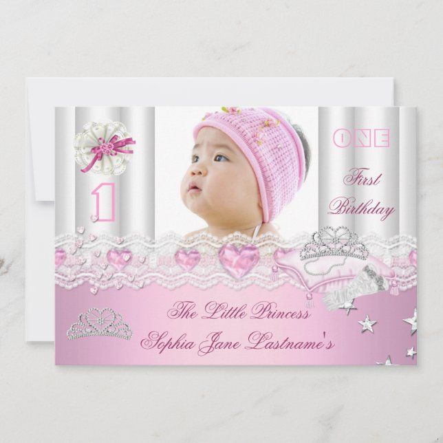 Little Princess First Birthday Party Photo Invitation (Front)