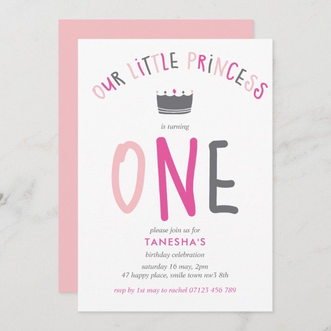 Little Princess First Birthday Pink Party Invitation (Front/Back)
