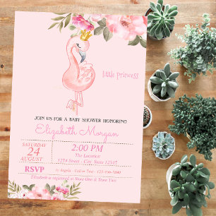 Little Princess,Flamingo Crown  Floral Baby Shower Invitation