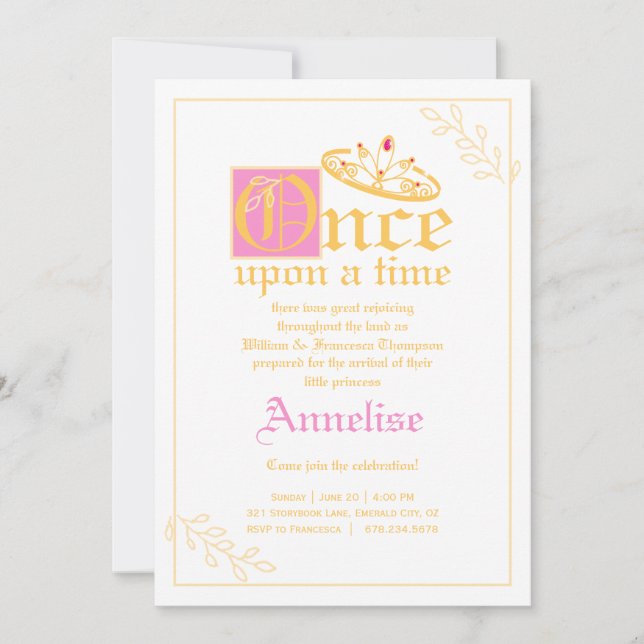little princess girl BABY SHOWER pink gold tiara I Invitation (Front)