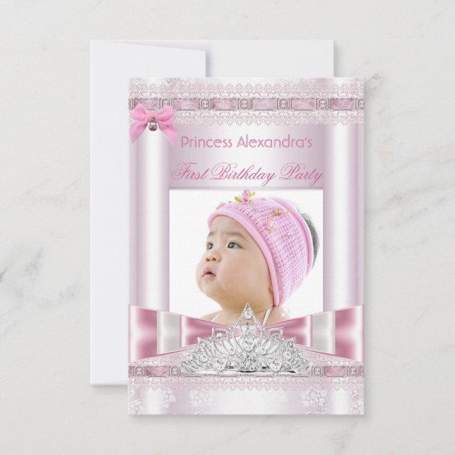 Little Princess Girl First Birthday Party Photo Invitation (Front)