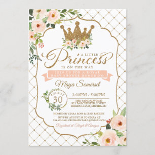 Little Princess  Gold Floral Royal Baby Shower Invitation