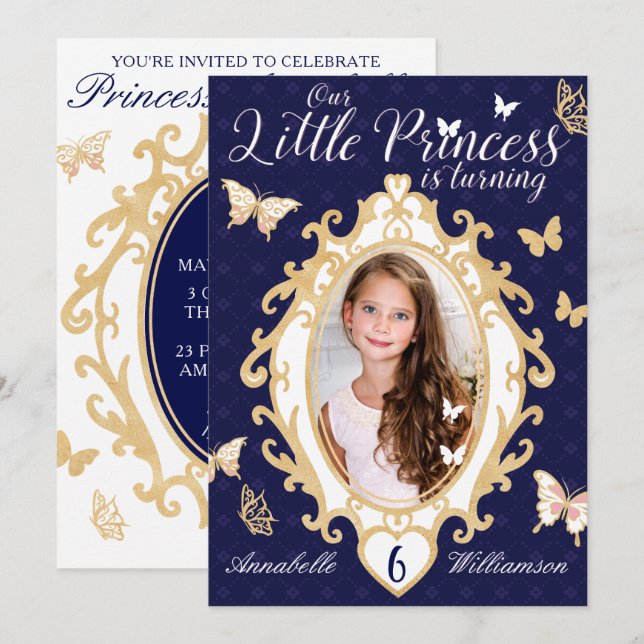 Little Princess Navy & Gold Birthday Invitation (Front/Back)