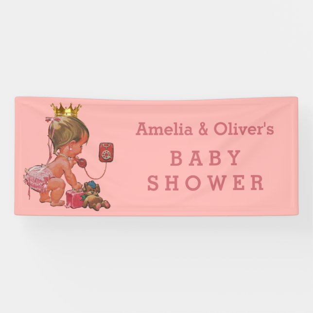 Little Princess on Phone Personalised Baby Shower Banner (Horizontal)
