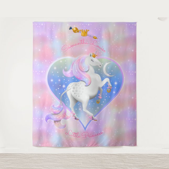 Little Princess Personalized Pink Unicorn Tapestry (Front)