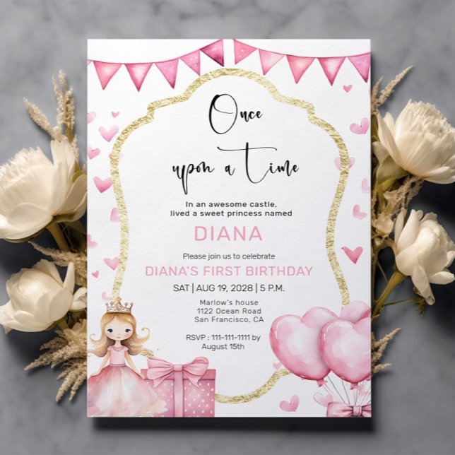 Little Princess Pink 1st Birthday Invitation (Creator Uploaded)