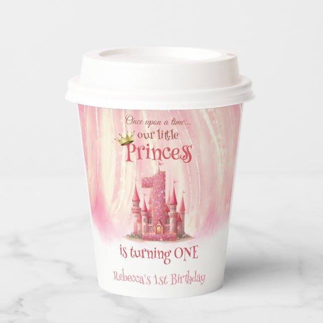 Little Princess Pink Castle 1st Birthday Paper Cups (Front)