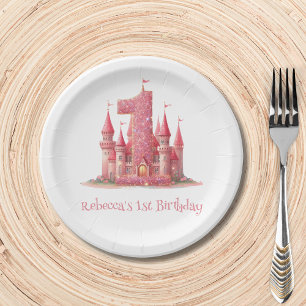 Little Princess Pink Castle 1st Birthday Paper Plate