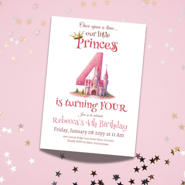 Little Princess Pink Castle Fourth 4th Birthday Invitation (Creator Uploaded)