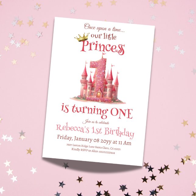 Little Princess Pink Castle Girl 1st Birthday Invitation (Creator Uploaded)