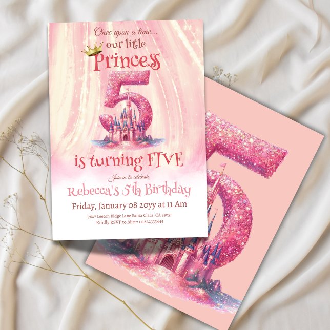 Little Princess Pink Girl Fifth 5th Birthday Invitation (Creator Uploaded)
