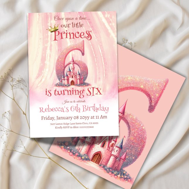 Little Princess Pink Girl Sixth 6th Birthday Invitation (Creator Uploaded)