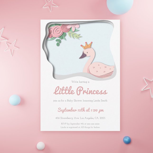 Little Princess Pink Swan Floral Girl Baby Shower Invitation (Creator Uploaded)