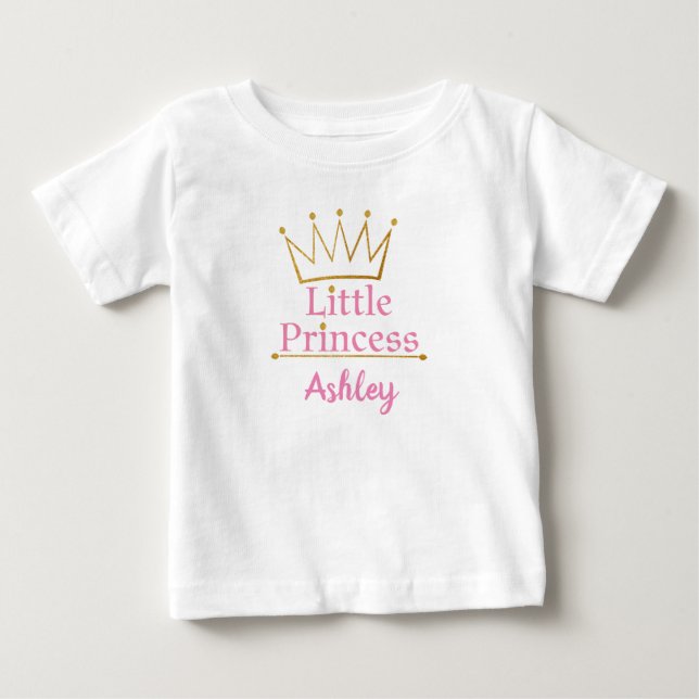 Little Princess Pink text and Gold Crown Baby T-Shirt (Front)