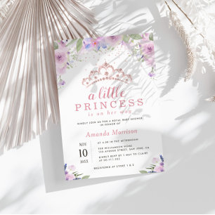 little princess purple floral baby shower invitation