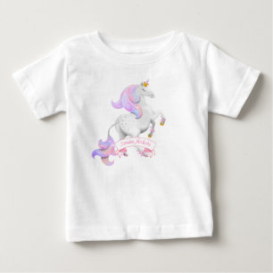 Little Princess Rearing Unicorn with Crown Flowers Baby T-Shirt