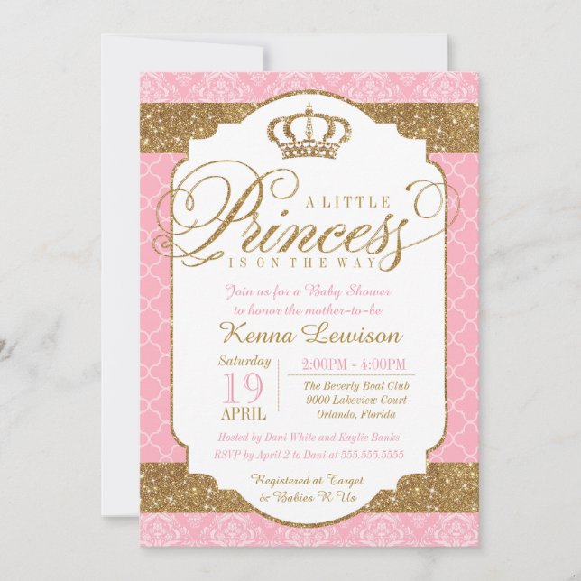 Little Princess Royal Pink and Gold Baby Shower Invitation (Front)