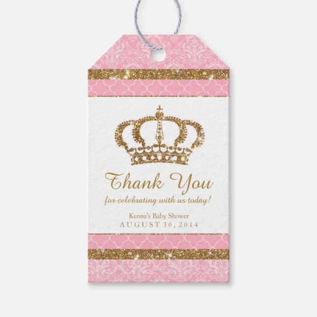Little Princess Royal Pink Gold Favour Tag (Front)