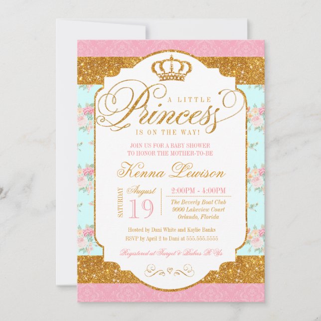 Little Princess Shabby Chic Flowers Baby Shower Invitation (Front)