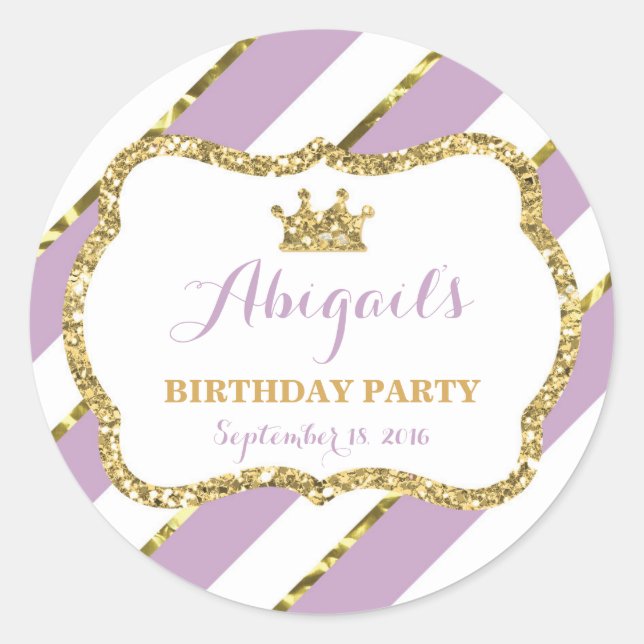 Little Princess Sticker, Purple, Gold Classic Round Sticker (Front)