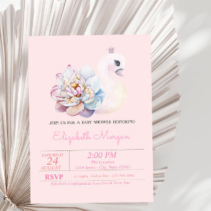Little Princess, Swan,Floral Pink Baby Shower Invitation