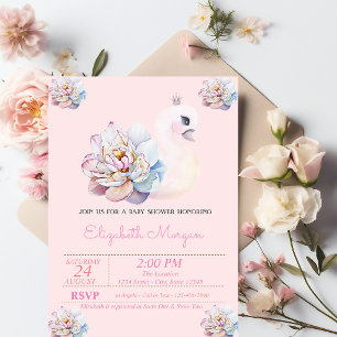 Little Princess, Swan,Flowers Pink Baby Shower Invitation
