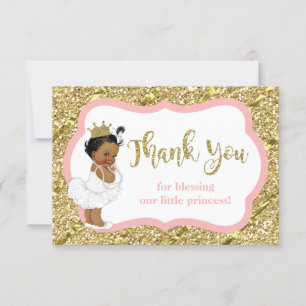 Little Princess Thank You Card, Faux Glitter Card