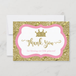 Little Princess Thank You Card, Pink, Faux Glitter
