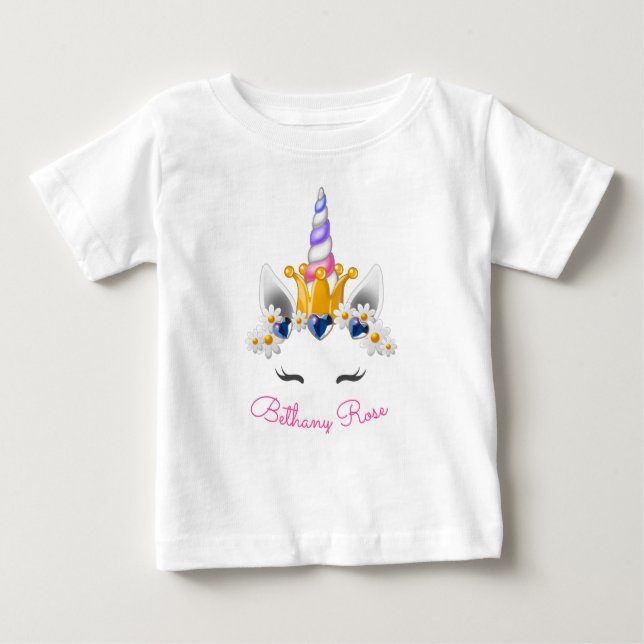 Little Princess Unicorn Crown and Scepter Flowers Baby T-Shirt (Front)