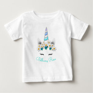 Little Princess Unicorn Turquoise Jewels Flowers Baby T-Shirt