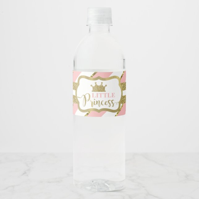Little Princess Water Bottle Label, Pink, Gold Label (Front)