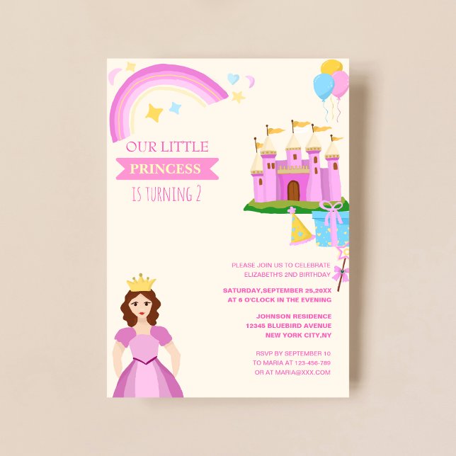 little princess with castle cute  kid's birthday invitation (Creator Uploaded)